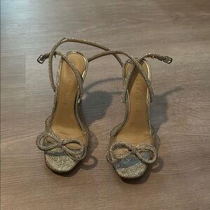 Elegant Women's Silver Heels with Bow Detail